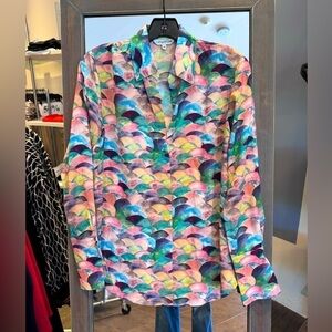 CATHERINE GEE daria shirt 100% silk French cuff blouse top size XS